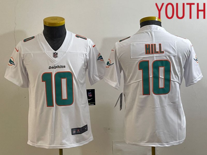 Youth Miami Dolphins #10 Hill White 2023 Nike Vapor Limited NFL Jersey style 1